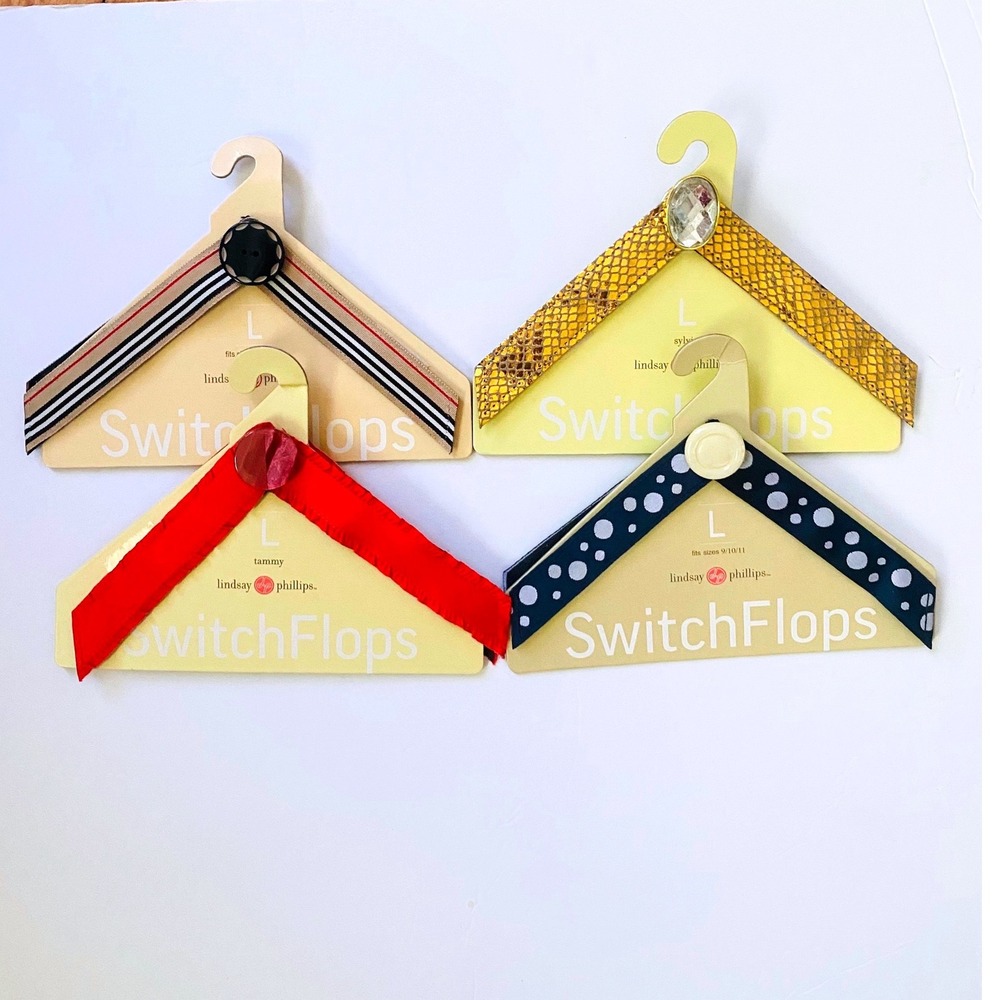 NWT Lindsay Phillips SwitchFlops Straps Lot 4 Pair Size‎ L  Polka Dot Striped